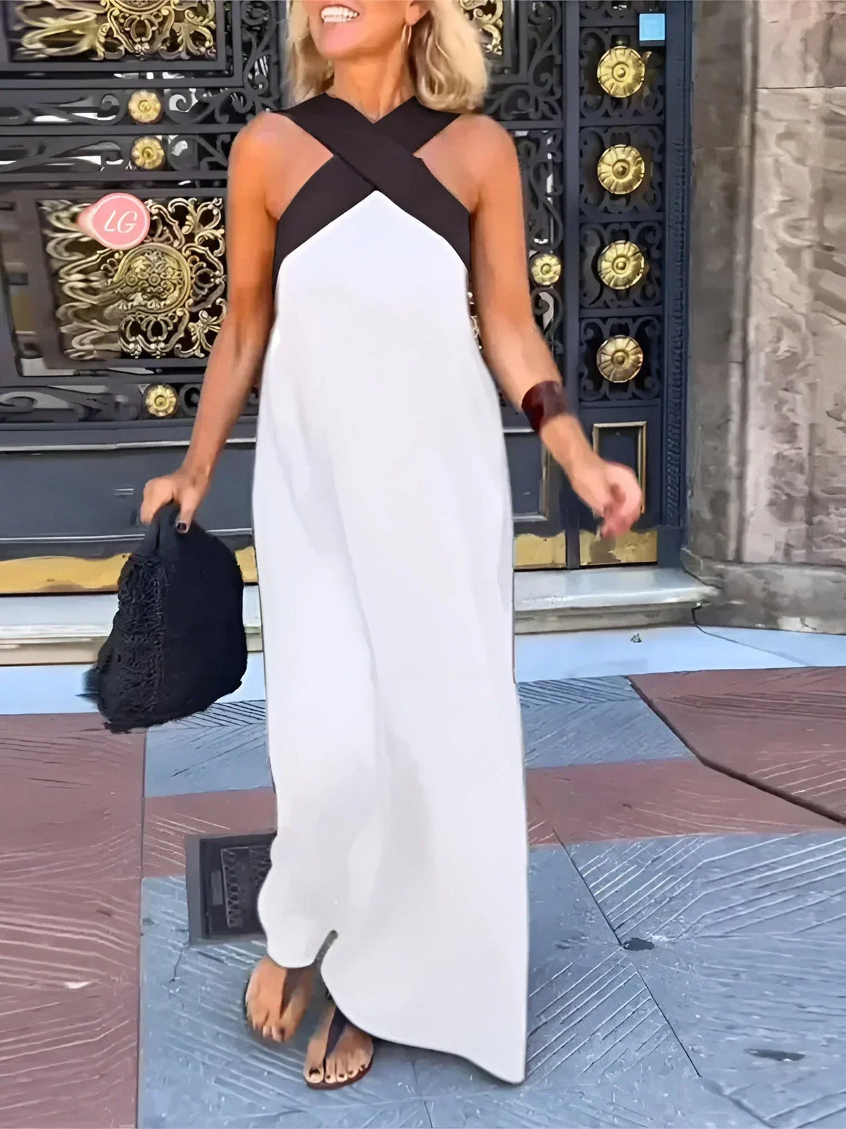 Cross Front Halter Neck Sleeveless Maxi Dress 3