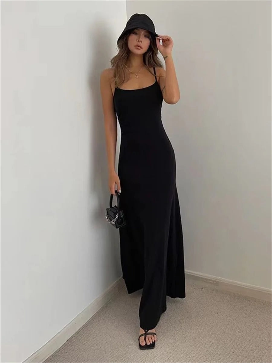 Spaghetti Strap Scoop Neck Knit Bodycon Maxi Dress - View 3