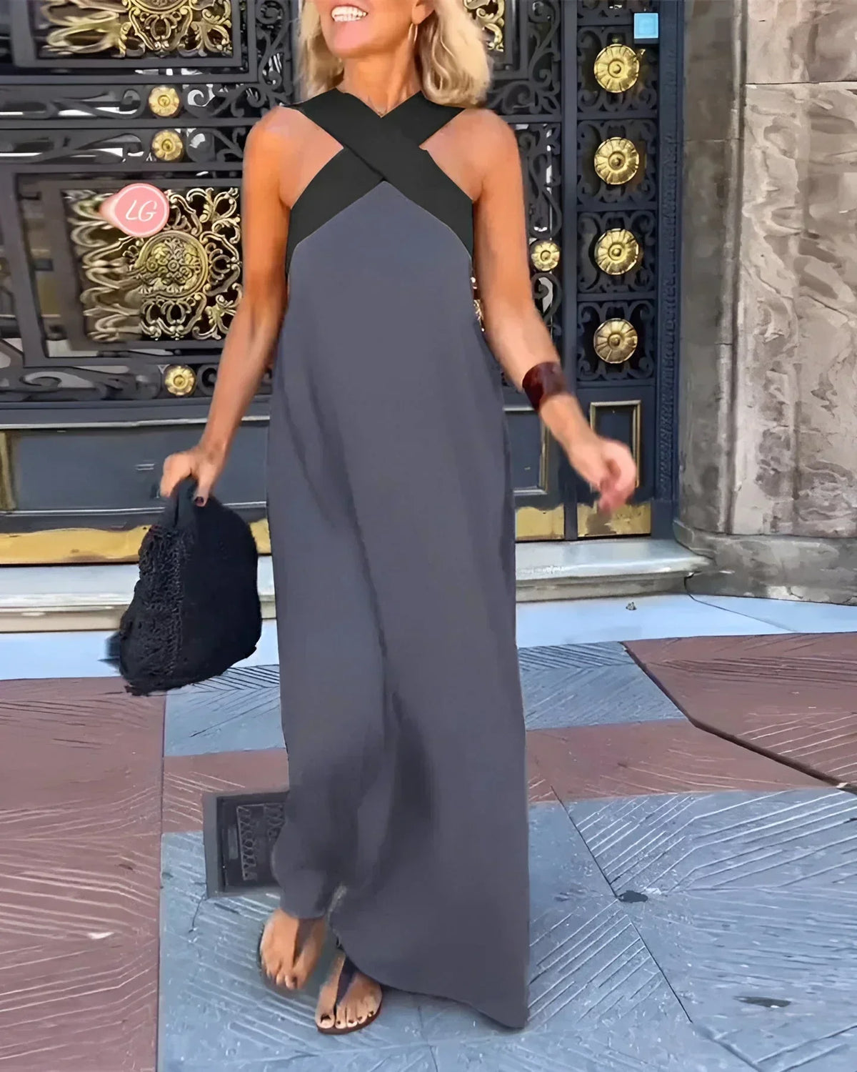 Cross Front Halter Neck Sleeveless Maxi Dress 4