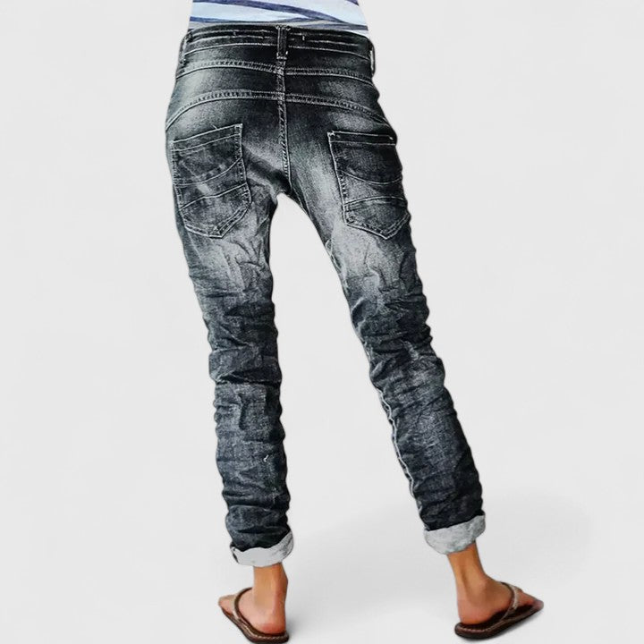 High Waist Distressed Cuffed Tapered Jeans