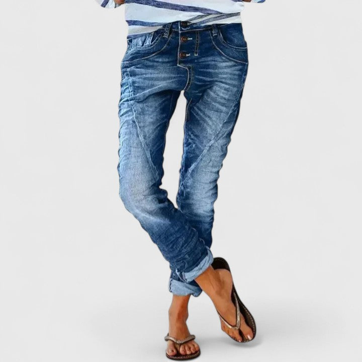 High Waist Distressed Cuffed Tapered Jeans 5