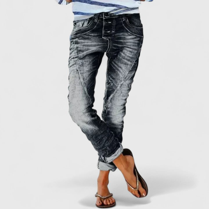 High Waist Distressed Cuffed Tapered Jeans 7