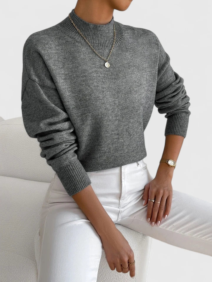 Mock Neck Long Sleeve Ribbed Trim Knit Sweater 4