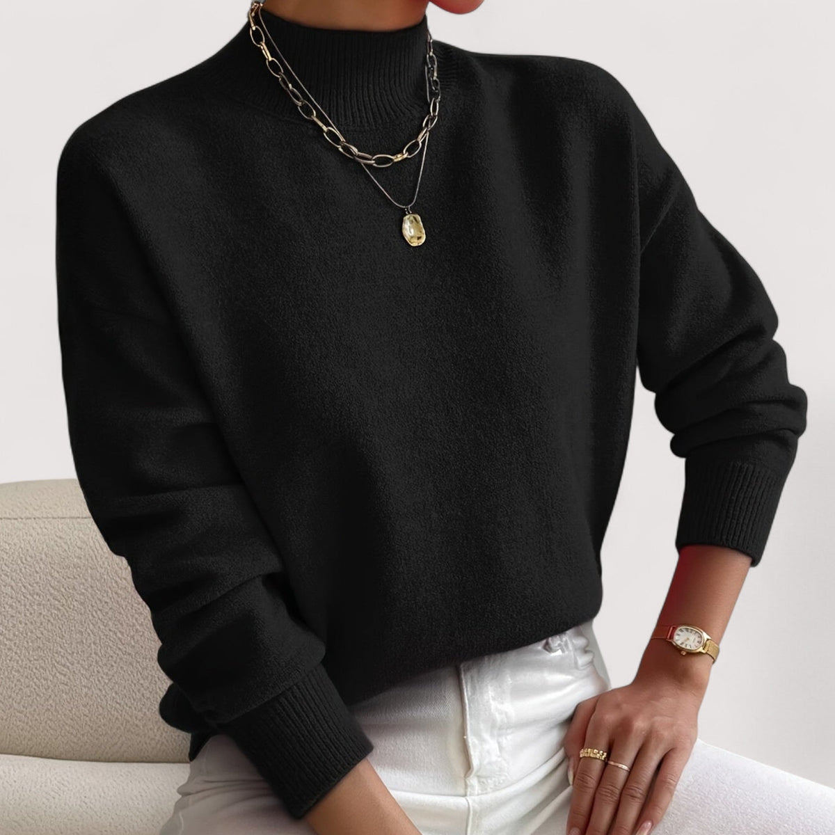 Mock Neck Long Sleeve Ribbed Trim Sweater 5