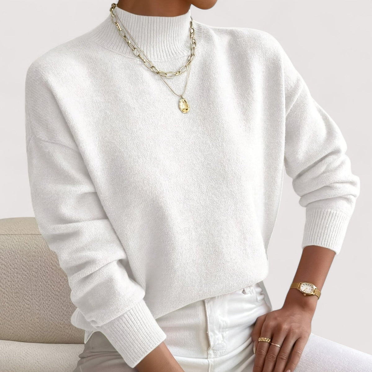 Mock Neck Long Sleeve Ribbed Trim Sweater