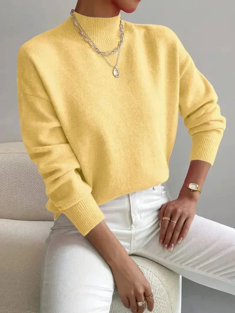 Mock Neck Long Sleeve Ribbed Cuff Knit Sweater 4