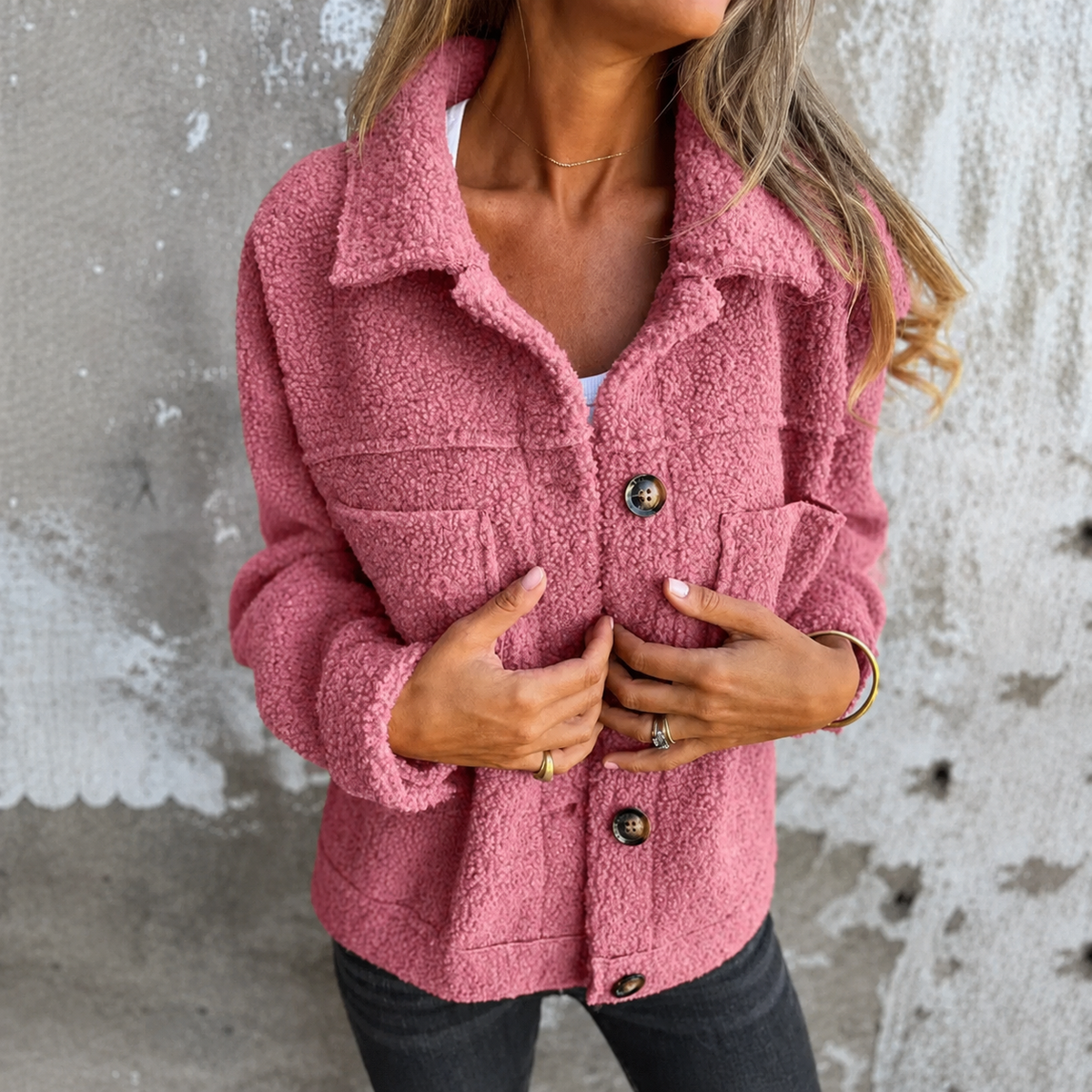 Collared Button Front Chest Pocket Sherpa Fleece Jacket 5