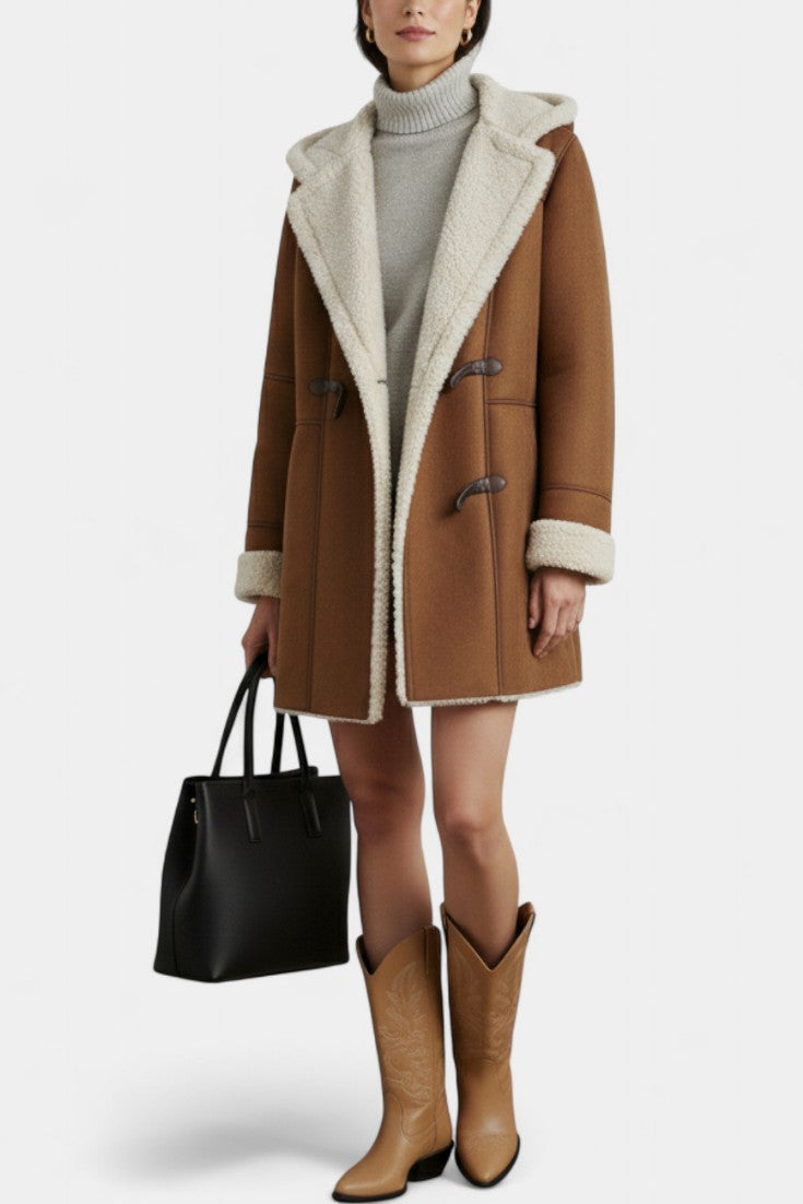 Hooded Faux Shearling Toggle Coat