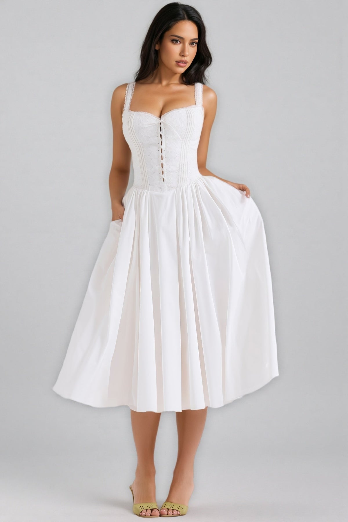 Sweetheart Corset Lace Up A-Line Midi Dress - View 5