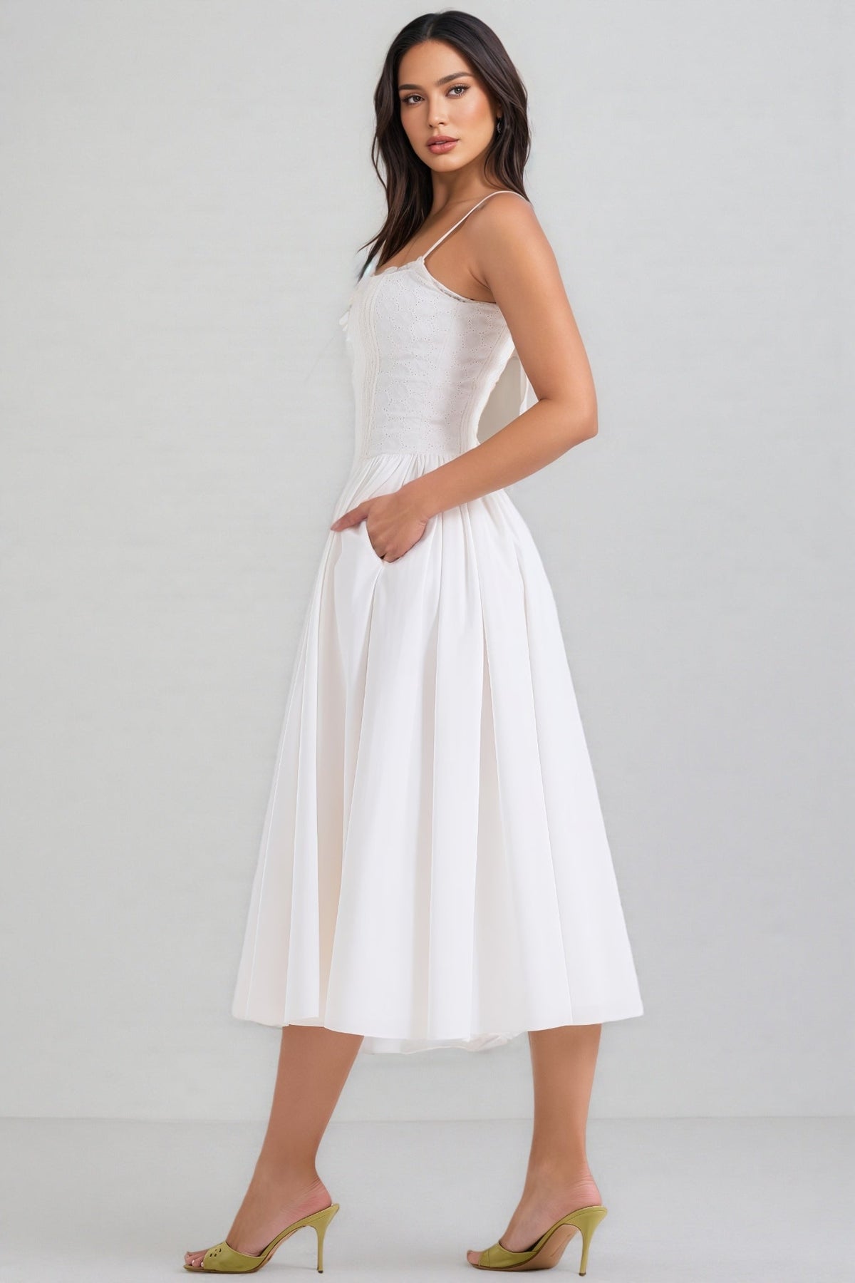 Sweetheart Corset Lace Up A-Line Midi Dress - View 4