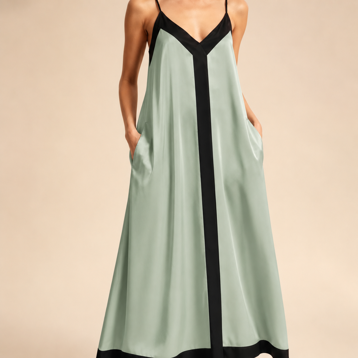 V-Neck Contrast Trim Slip Maxi Dress 10