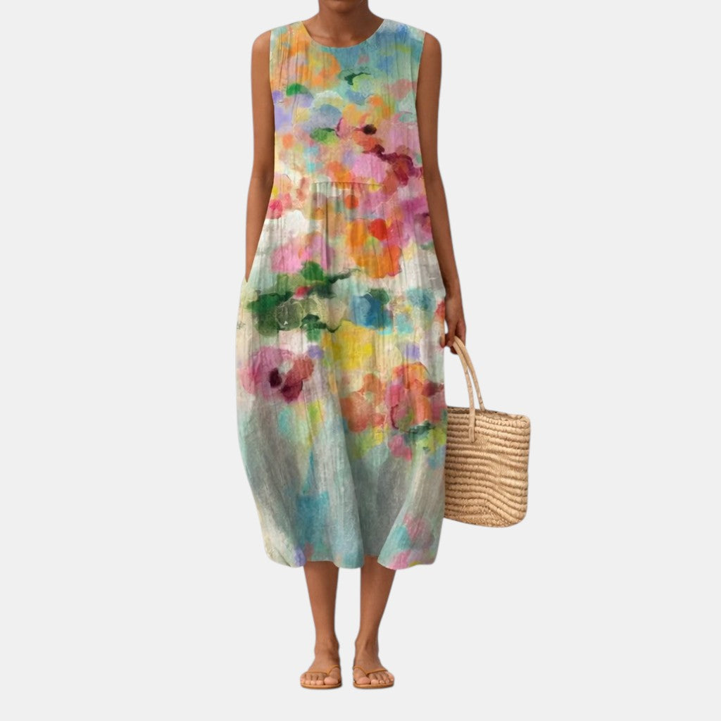 Round Neck Sleeveless Floral Print Tiered Midi Dress 2