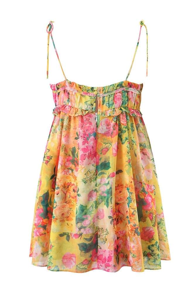 Floral Tie Strap Square Neck Babydoll Flowy Mini Summer Dress - View 6