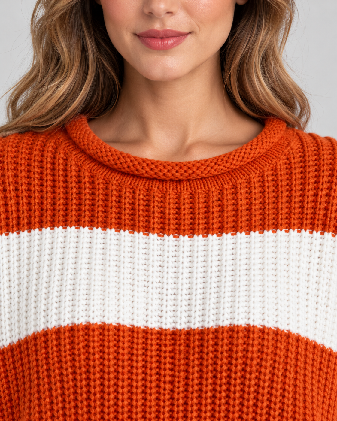 Striped Chunky Knit Oversized Crew Neck Sweater 5