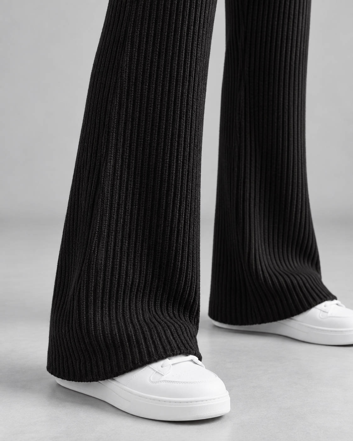 High Waist Ribbed Knit Flare Wide Leg Pants 2