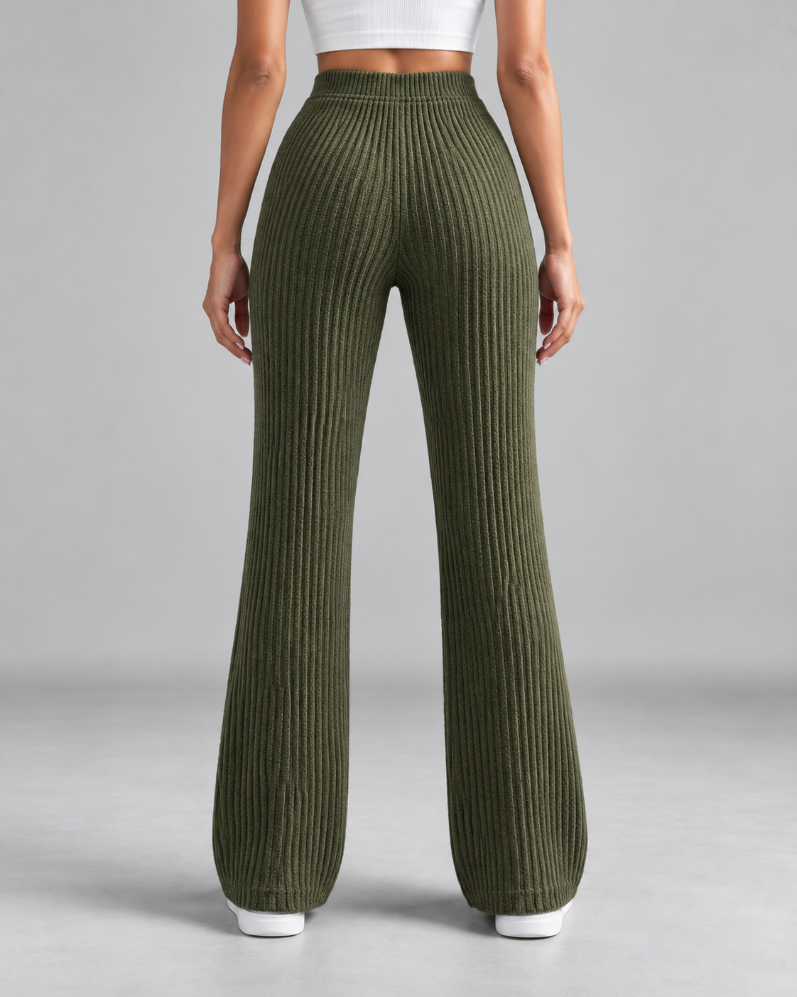 High Waist Ribbed Knit Flare Wide Leg Pants 5