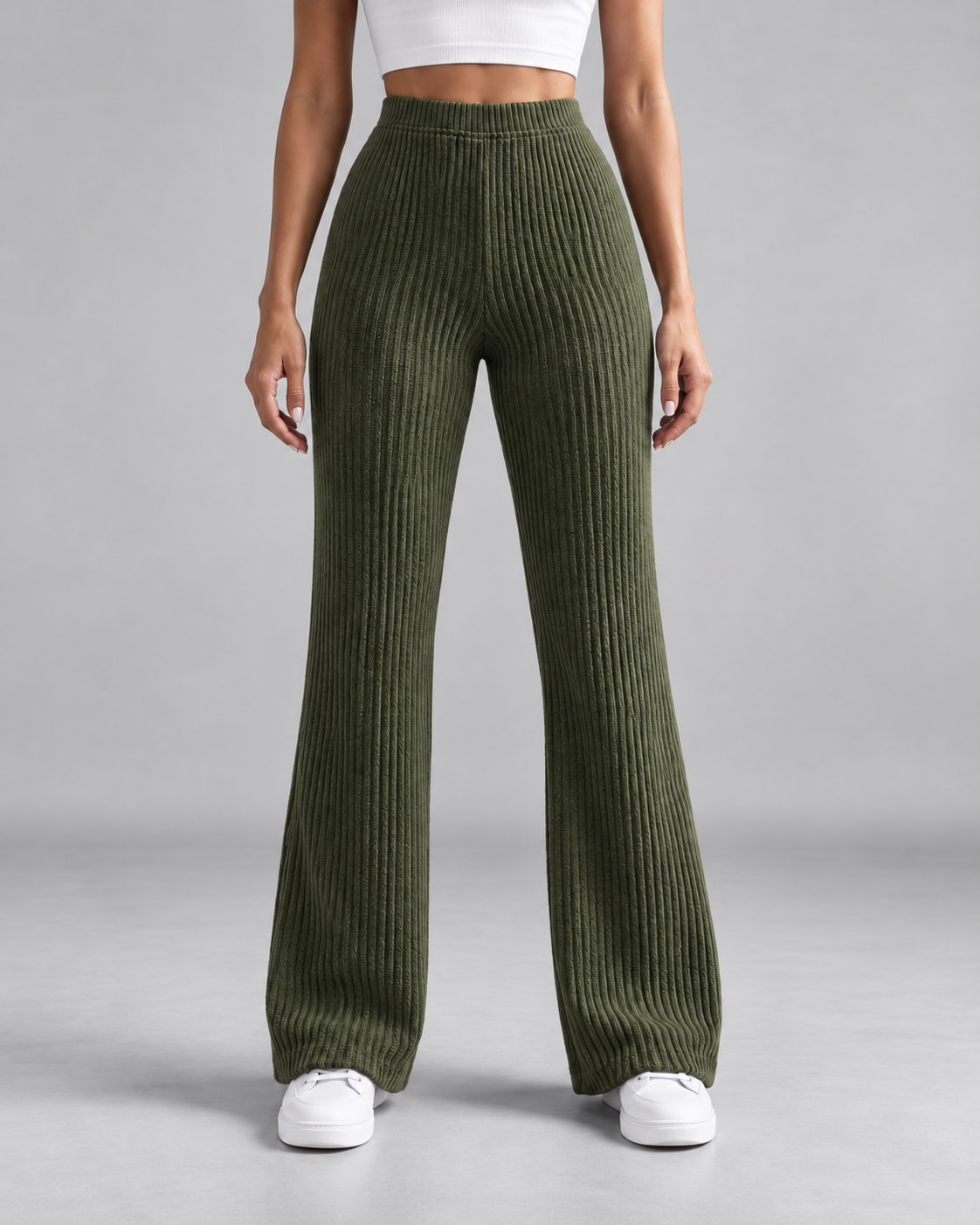 High Waist Ribbed Knit Flare Wide Leg Pants 6
