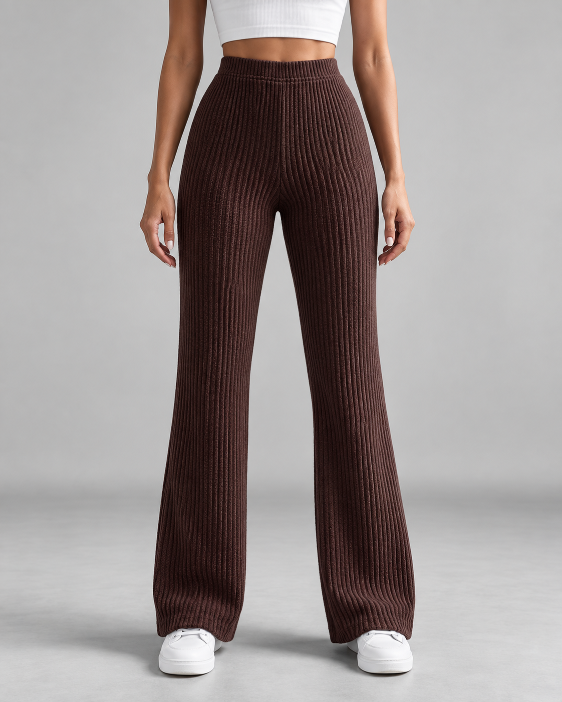 High Waist Ribbed Knit Flare Wide Leg Pants 8