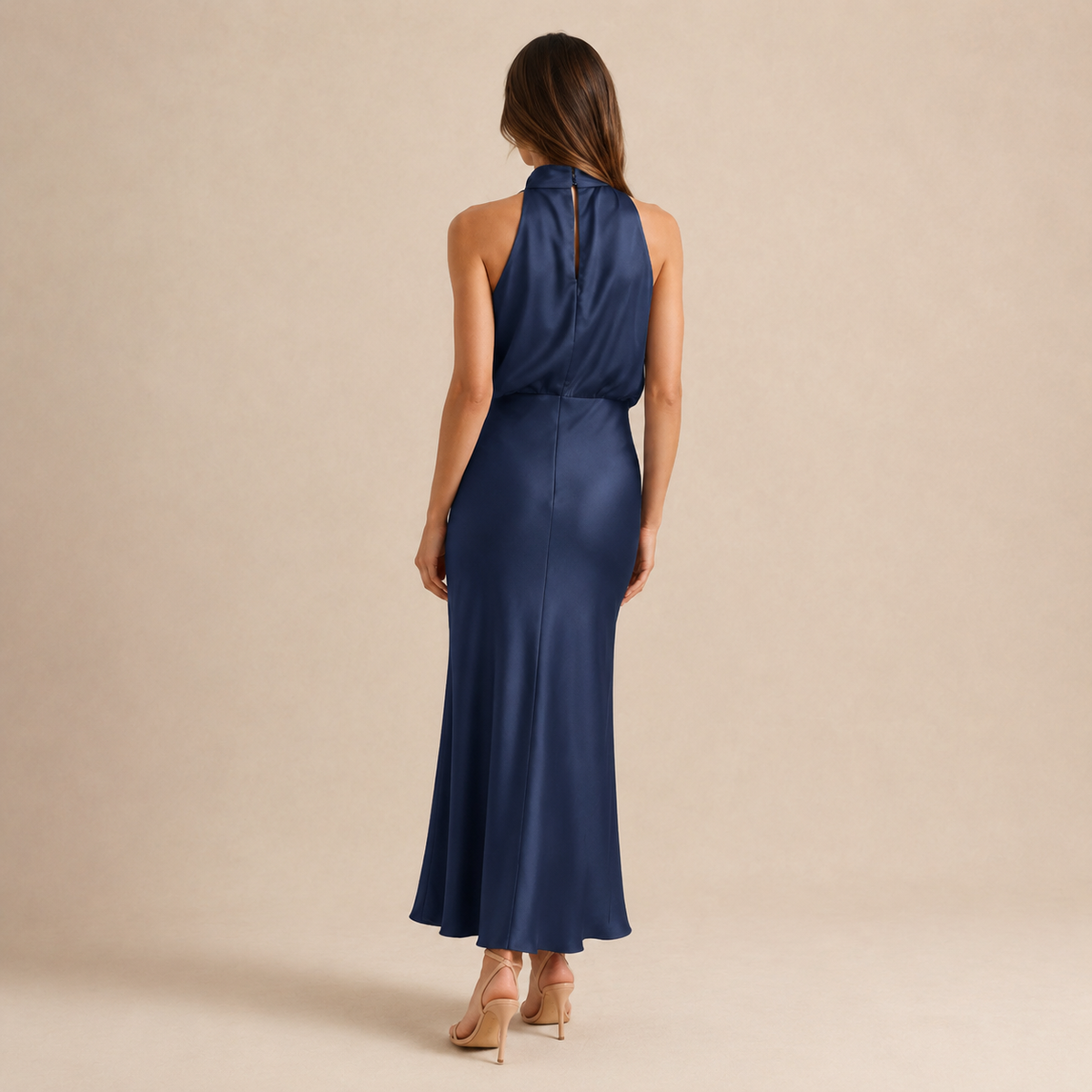 Satin Cowl Halter Neck Bias Cut Maxi Dress 7
