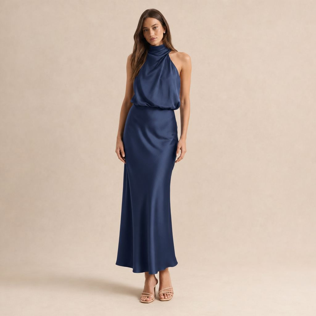 Satin Cowl Halter Neck Bias Cut Maxi Dress 5