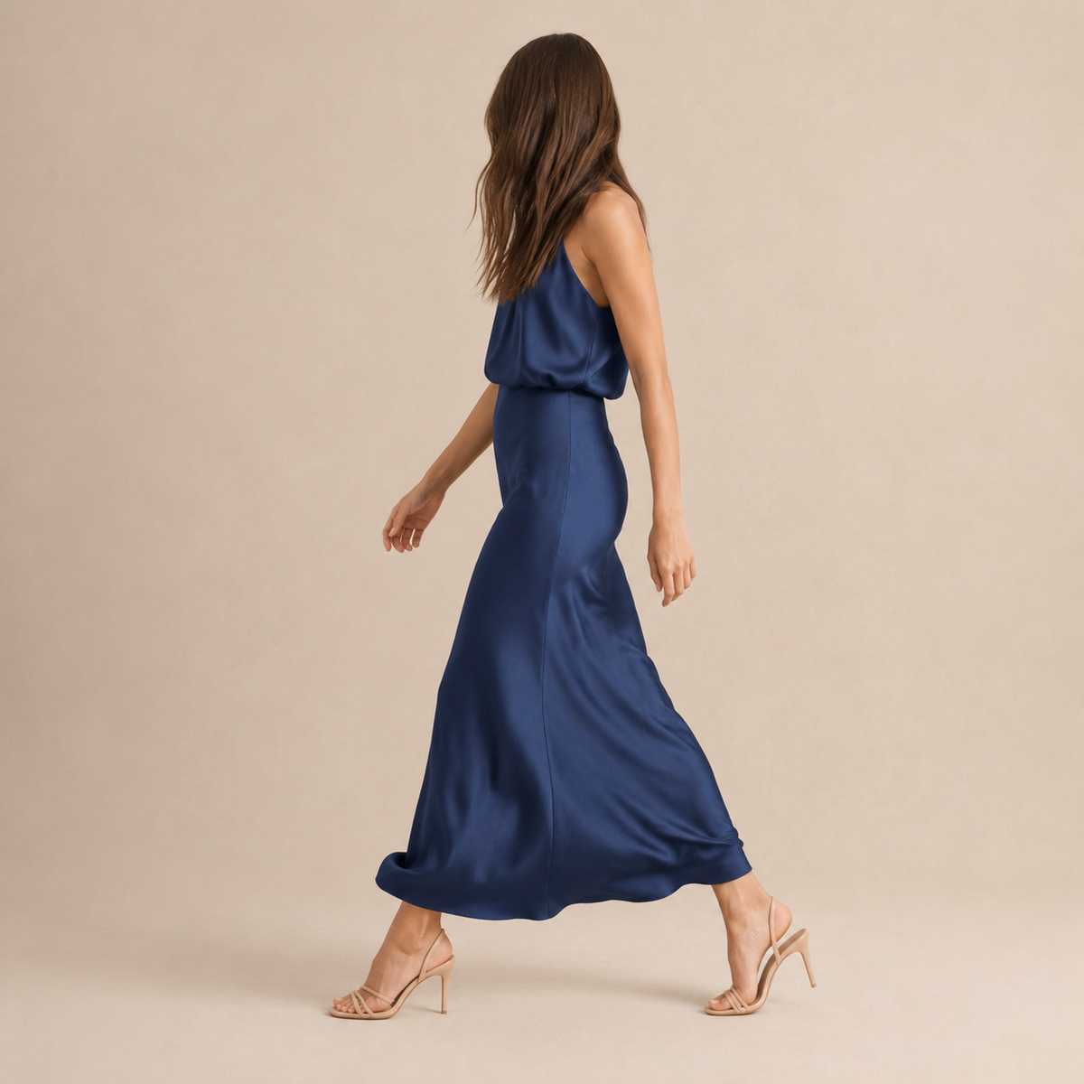 Satin Cowl Halter Neck Bias Cut Maxi Dress 8