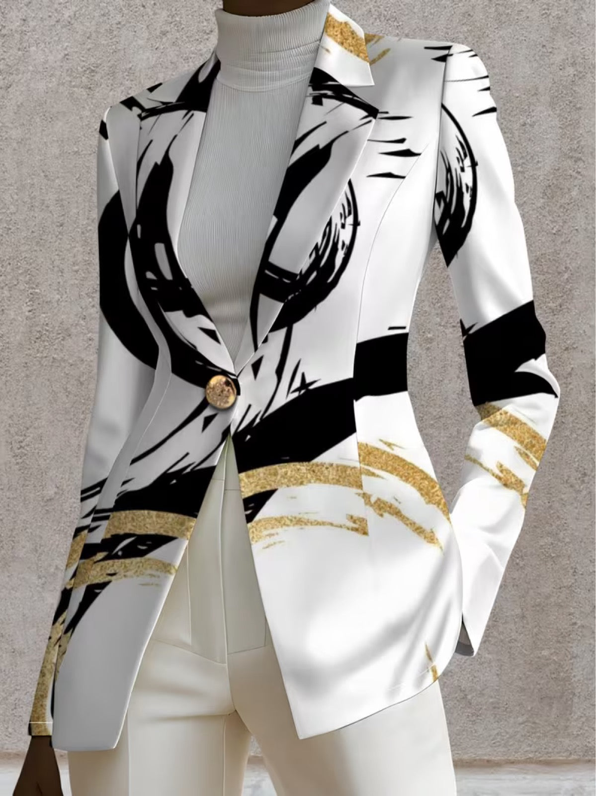 Abstract Brushstroke Print Open Front Cropped Blazer 2