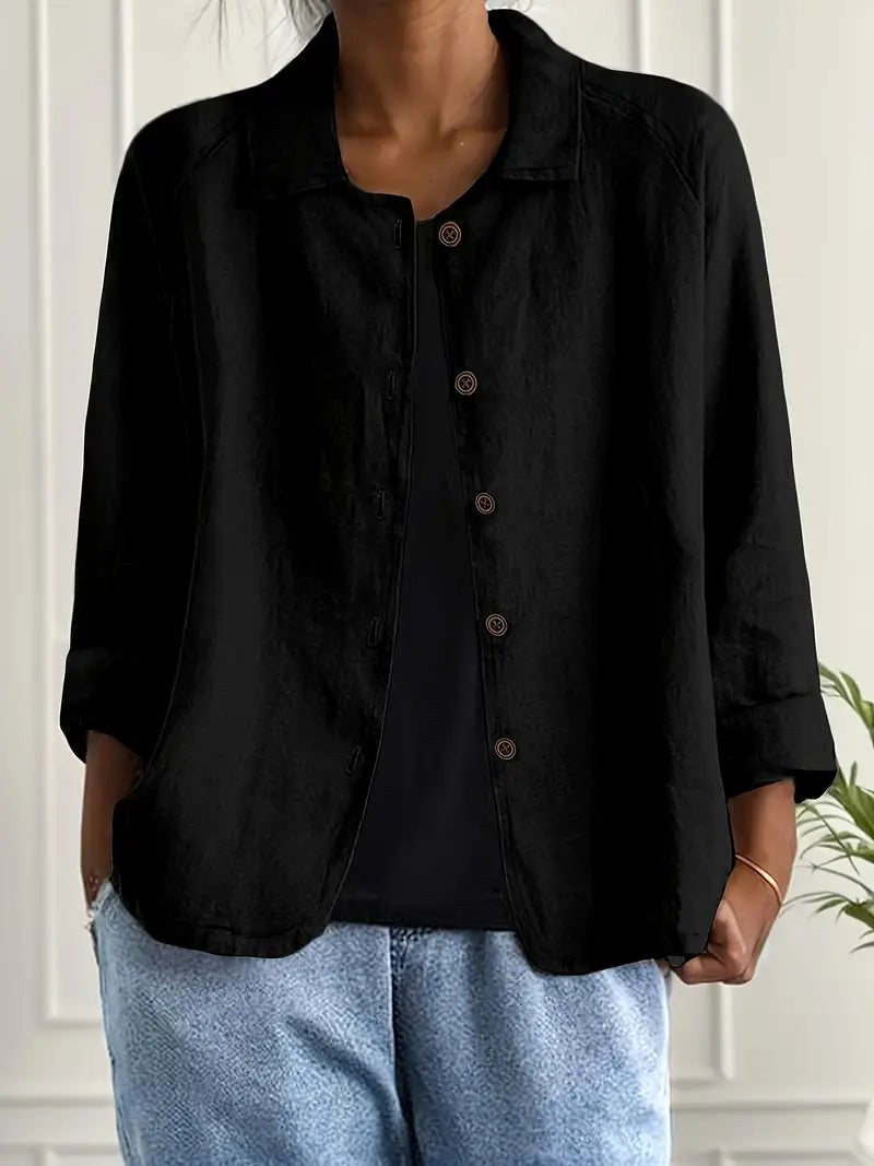 Textured Button Front Collared Long Sleeve Shirt