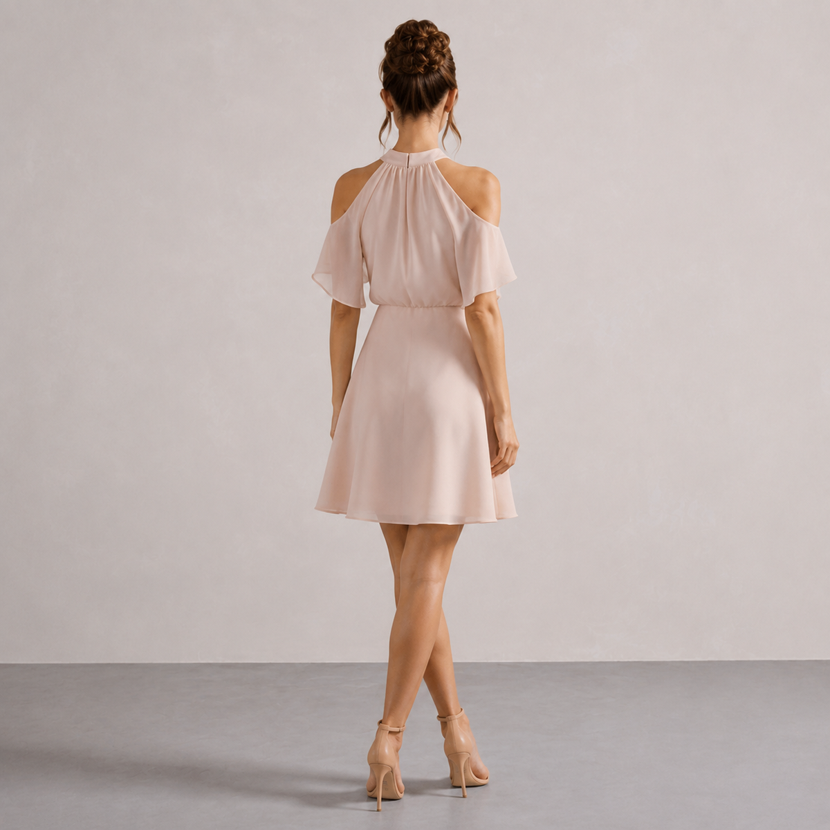 Halter Neck Cold Shoulder Ruffle A-Line Mini Dress 12