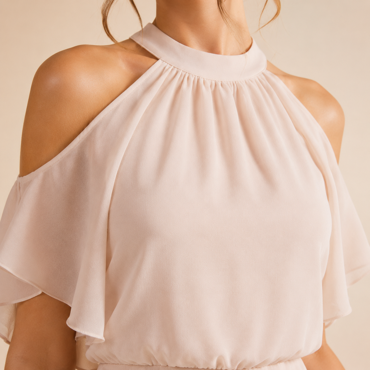 Halter Neck Cold Shoulder Ruffle A-Line Mini Dress 11