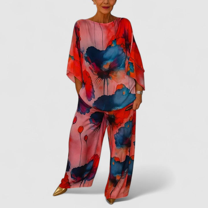 Floral Batwing Sleeve Top and Wide Leg Pants Two Piece Set 6