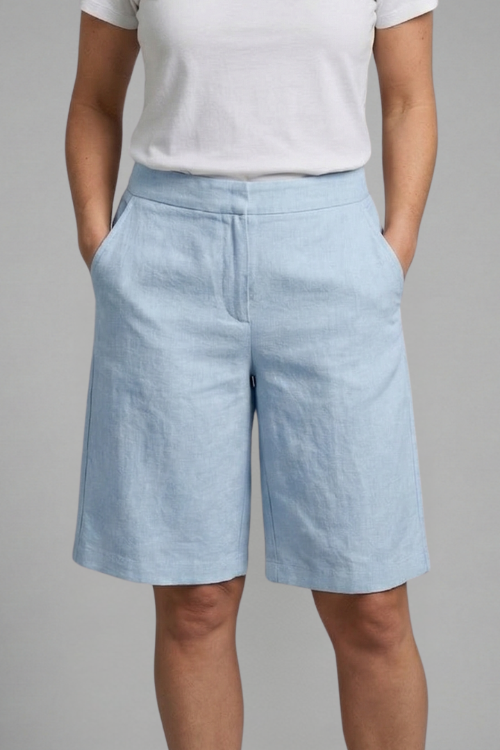 High Waist Wide Leg Linen Look Knee Length Bermuda Shorts 10