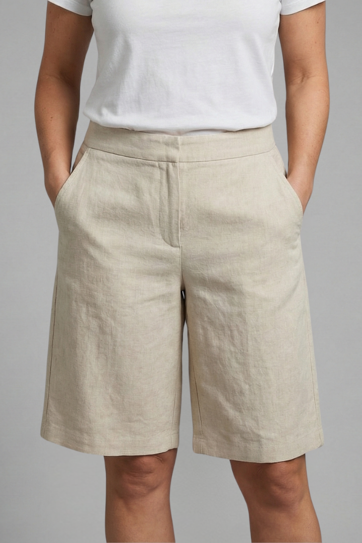 High Waist Wide Leg Linen Look Knee Length Bermuda Shorts 3