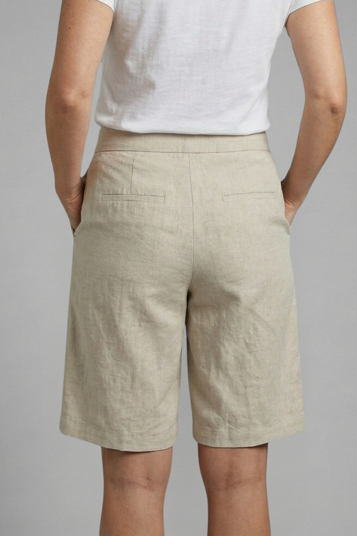 High Waist Wide Leg Linen Look Knee Length Bermuda Shorts 5