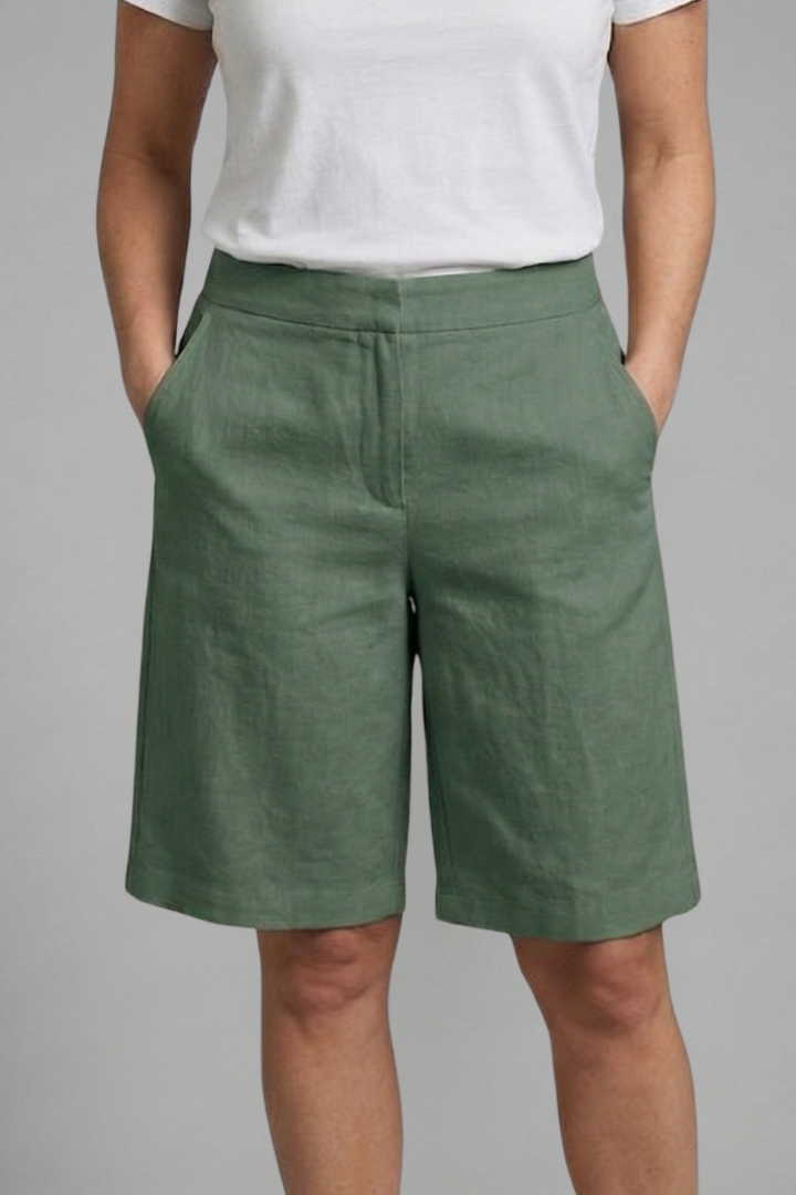 High Waist Wide Leg Linen Look Knee Length Bermuda Shorts 8