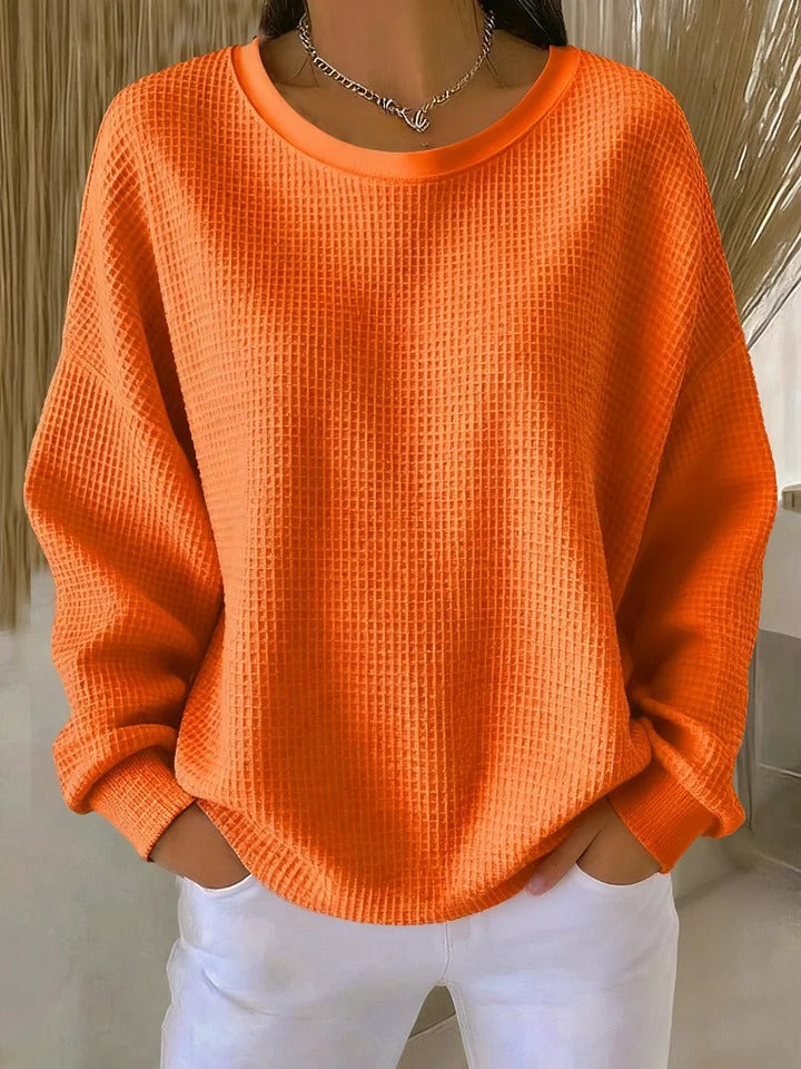 Crew Neck Long Sleeve Waffle Knit Sweater 9