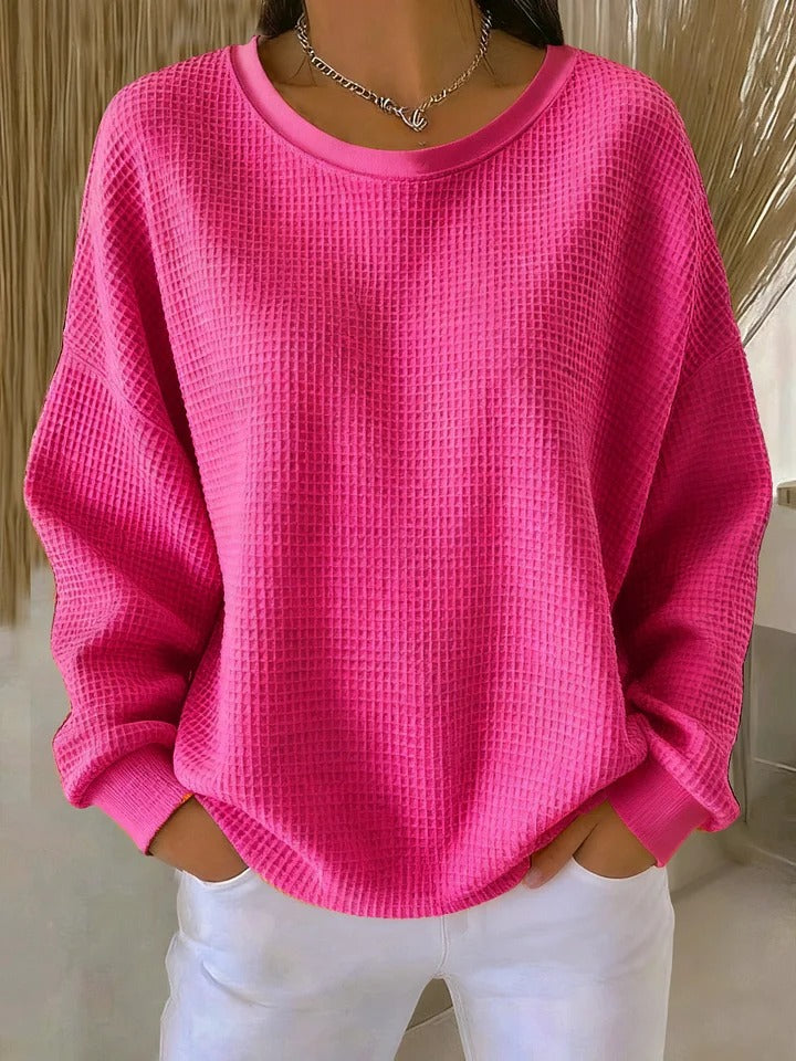 Crew Neck Long Sleeve Waffle Knit Sweater 10