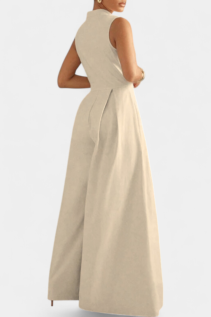 Deep V-Neck Sleeveless Pleated Wide Leg Jumpsuit 9