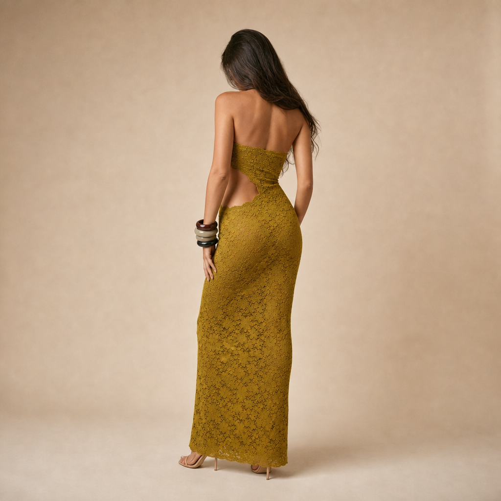 Strapless Lace Cut Out Column Maxi Dress 4