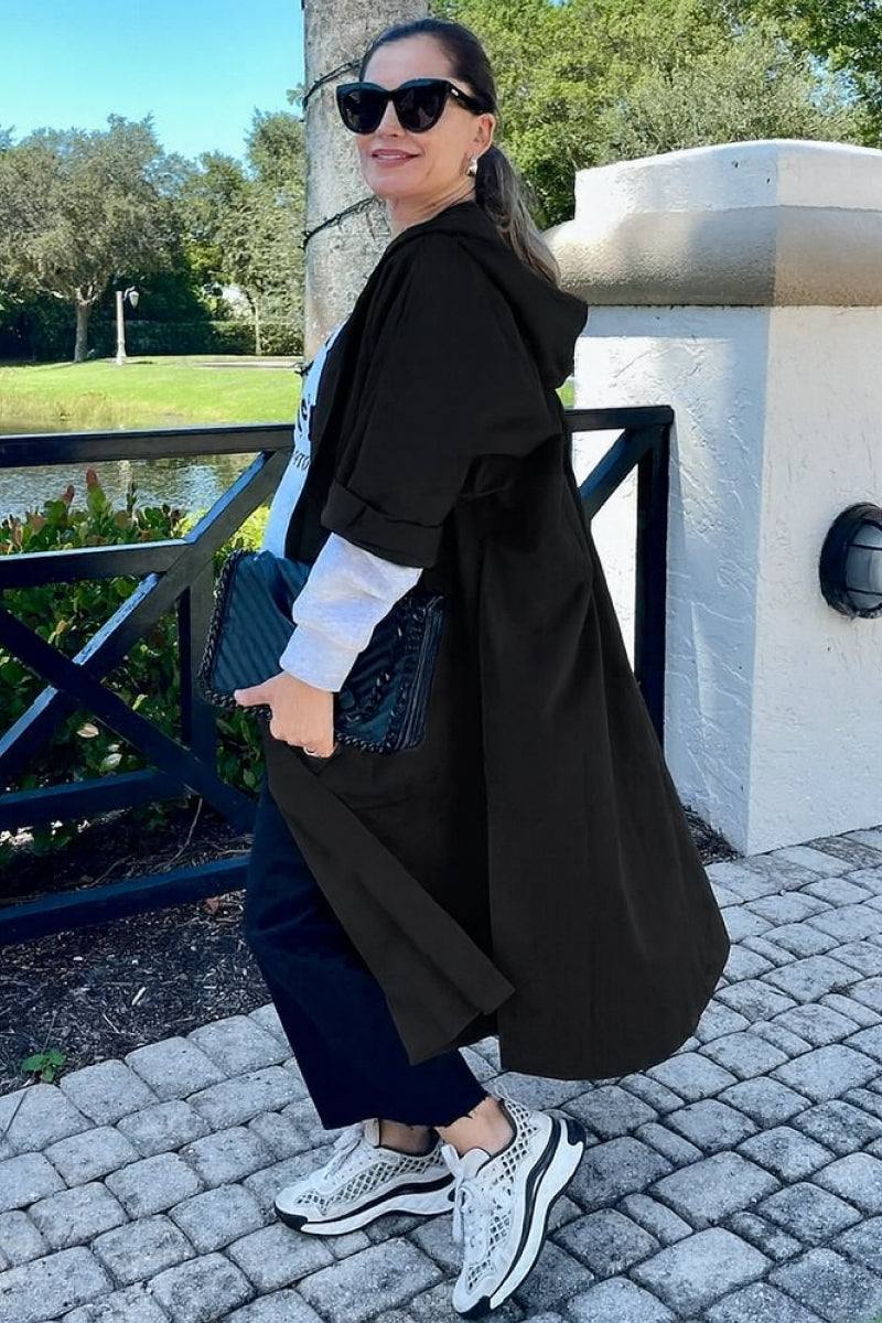 Hooded Open Front Oversized Longline Coat 24