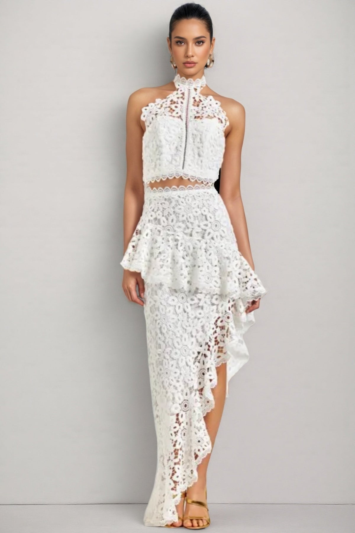 Wiskf Lace Sleeveless Top Midi Dress Set