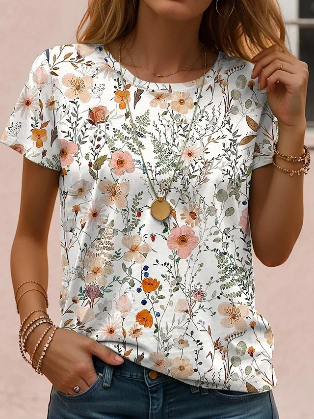 Floral Print Round Neck Short Sleeve Top 4