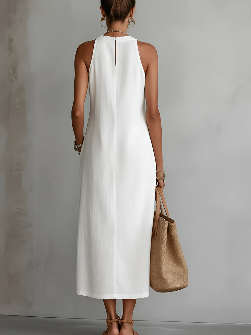 Halter Neck Lace Trim Side Split Maxi Dress 2