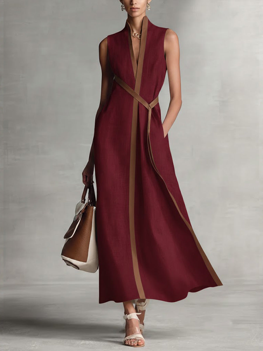 Contrast Trim V-Neck Sleeveless Maxi Dress 5
