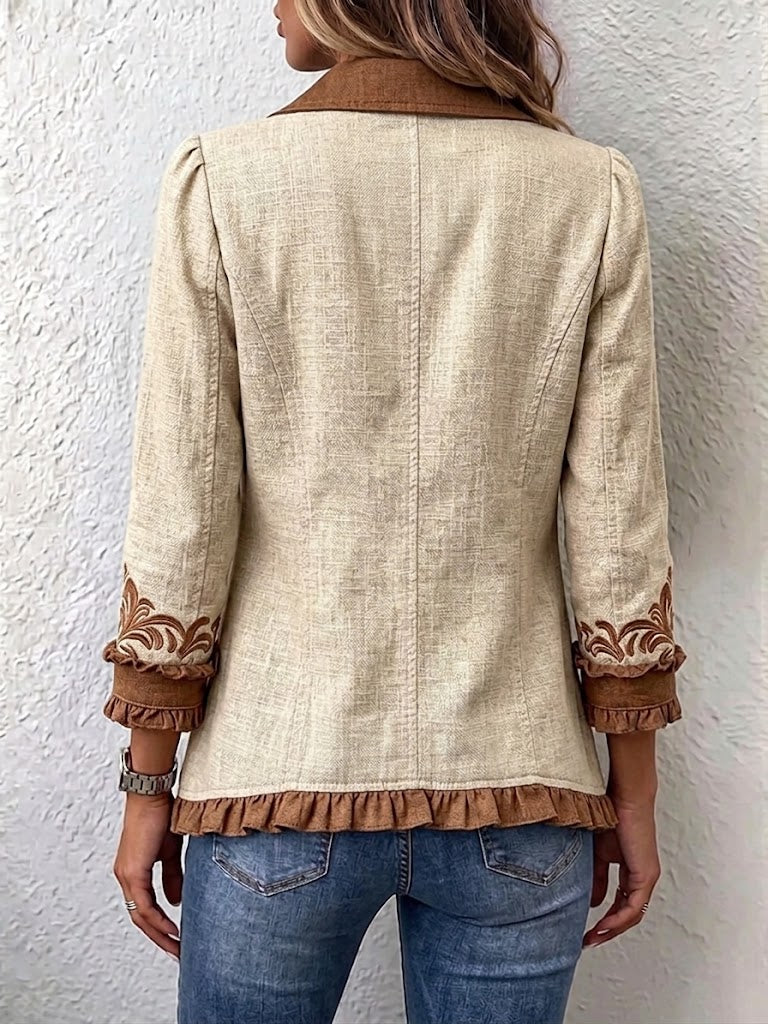 Paisley Print Ruffle Trim Collared Button Front Jacket 2