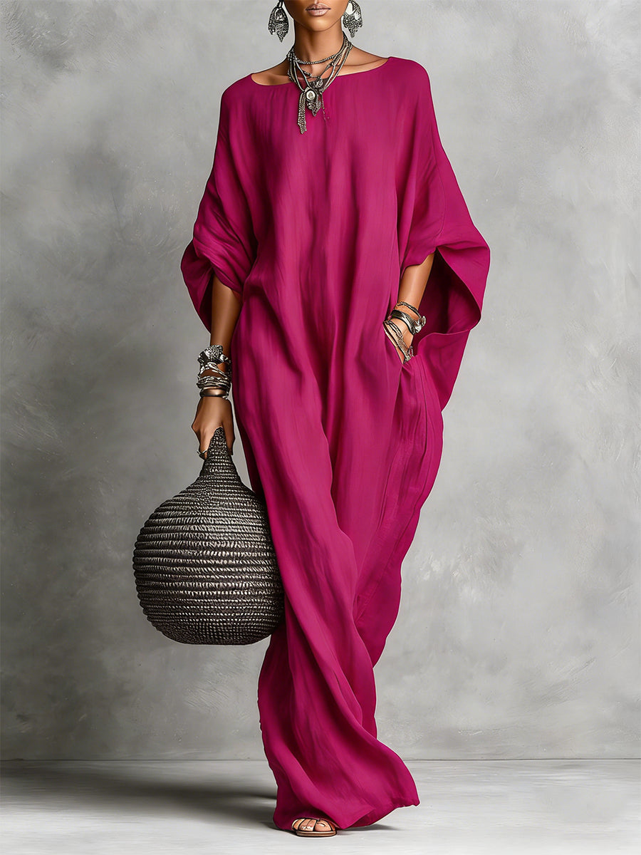 Round Neck Batwing Sleeve Oversized Maxi Dress 6