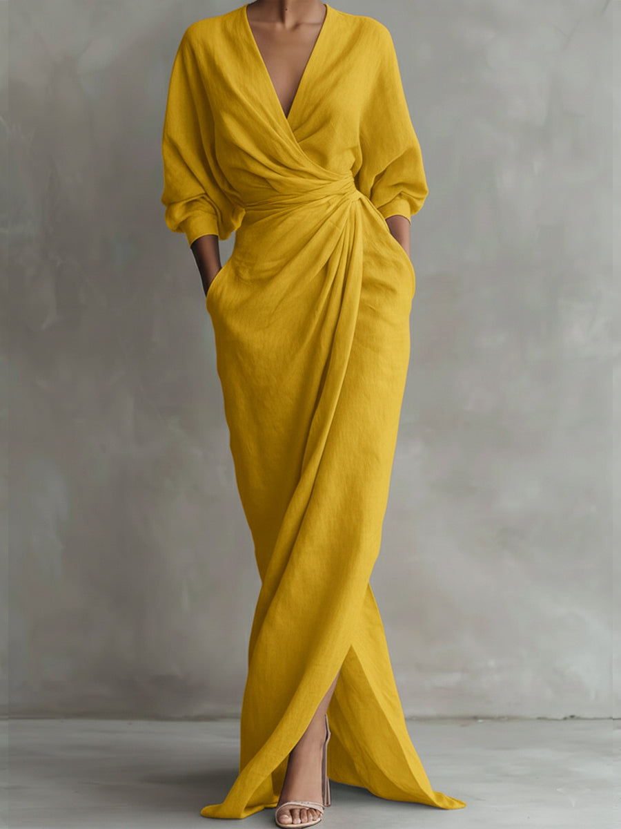 Deep V-Neck Twist Waist High Split Wrap Maxi Dress 7