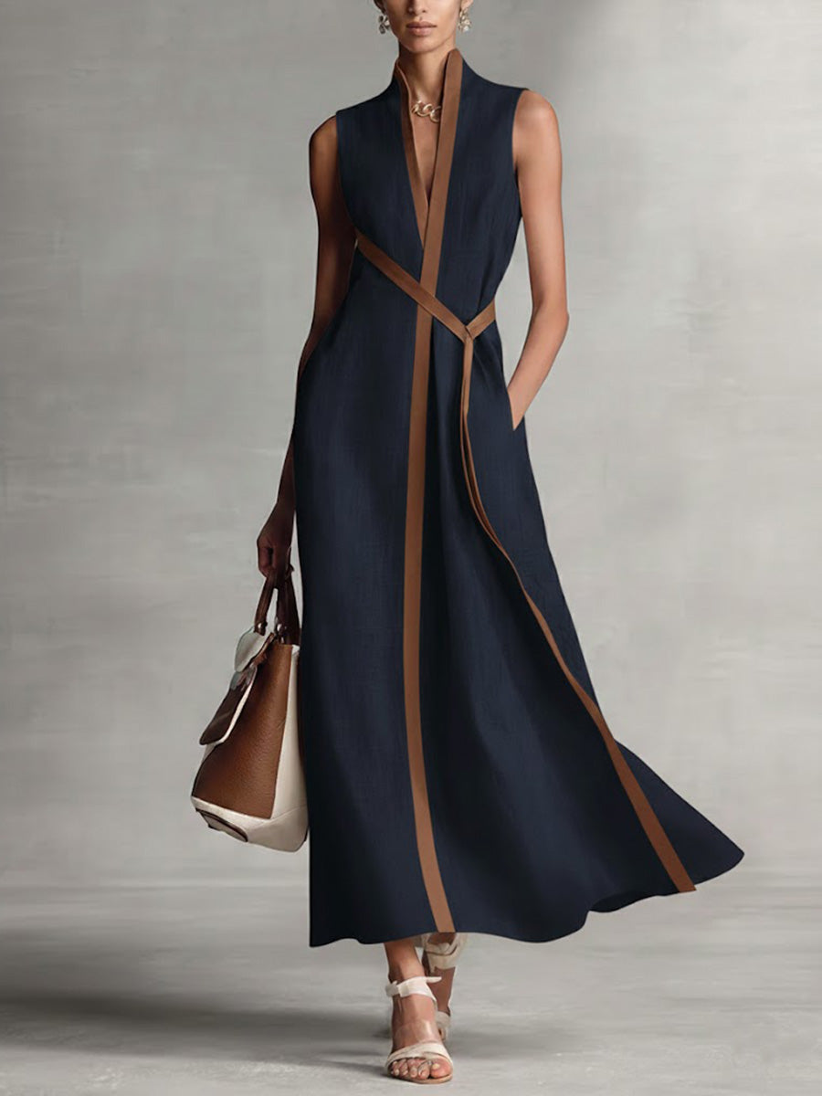Contrast Trim V-Neck Sleeveless Maxi Dress 6