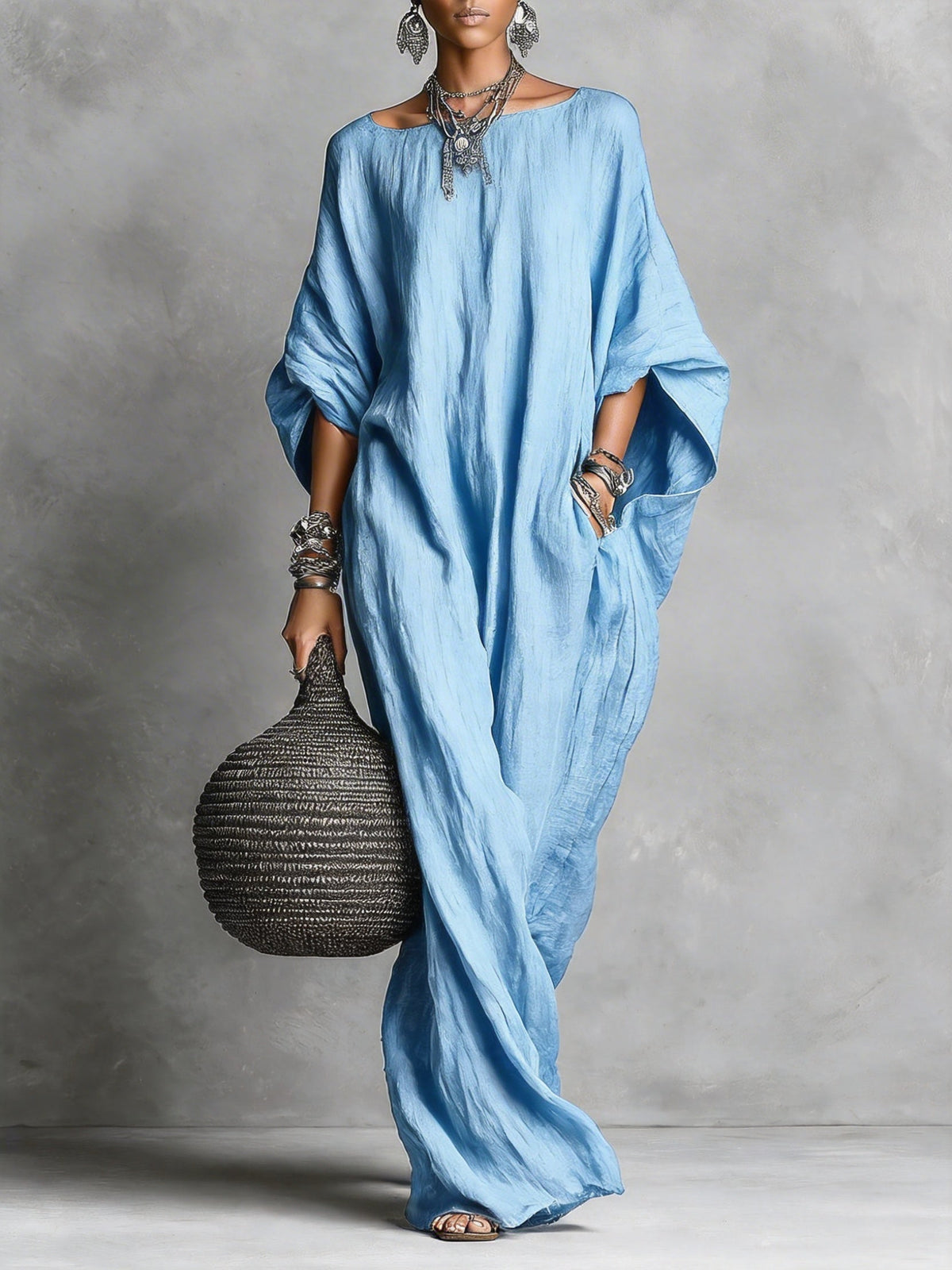 Round Neck Batwing Sleeve Oversized Maxi Dress 2