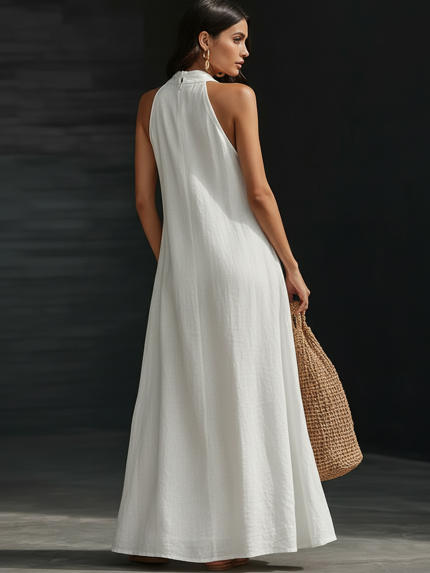Halter Deep V-Neck Sleeveless Flowy Maxi Dress 2
