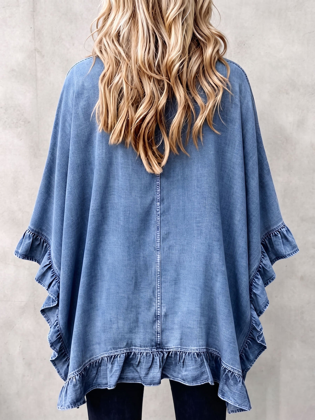 Denim Look Ruffle Trim Open Front Cardigan 4